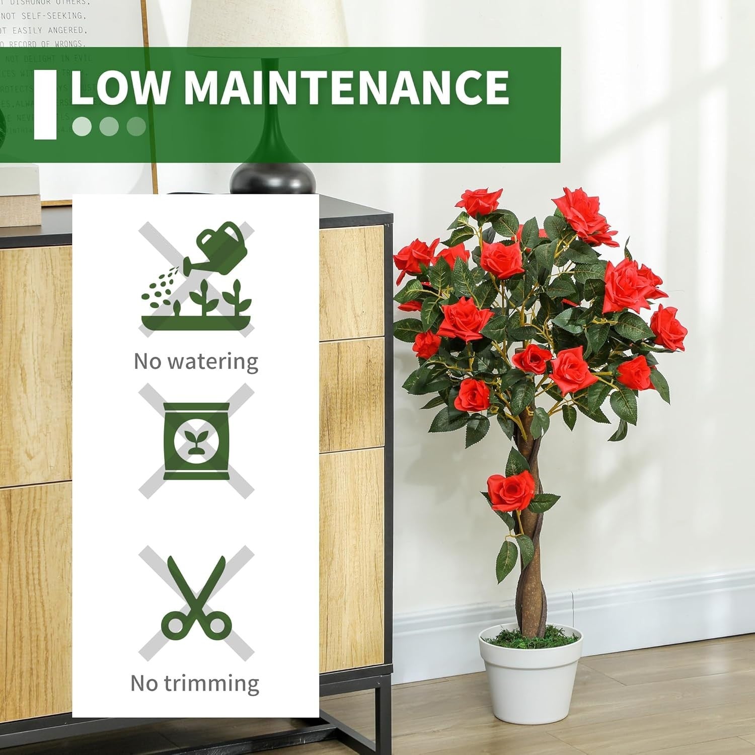 Set of 2 Artificial Rose Trees 90cm Orange Faux Flower Plants Home Garden Decor