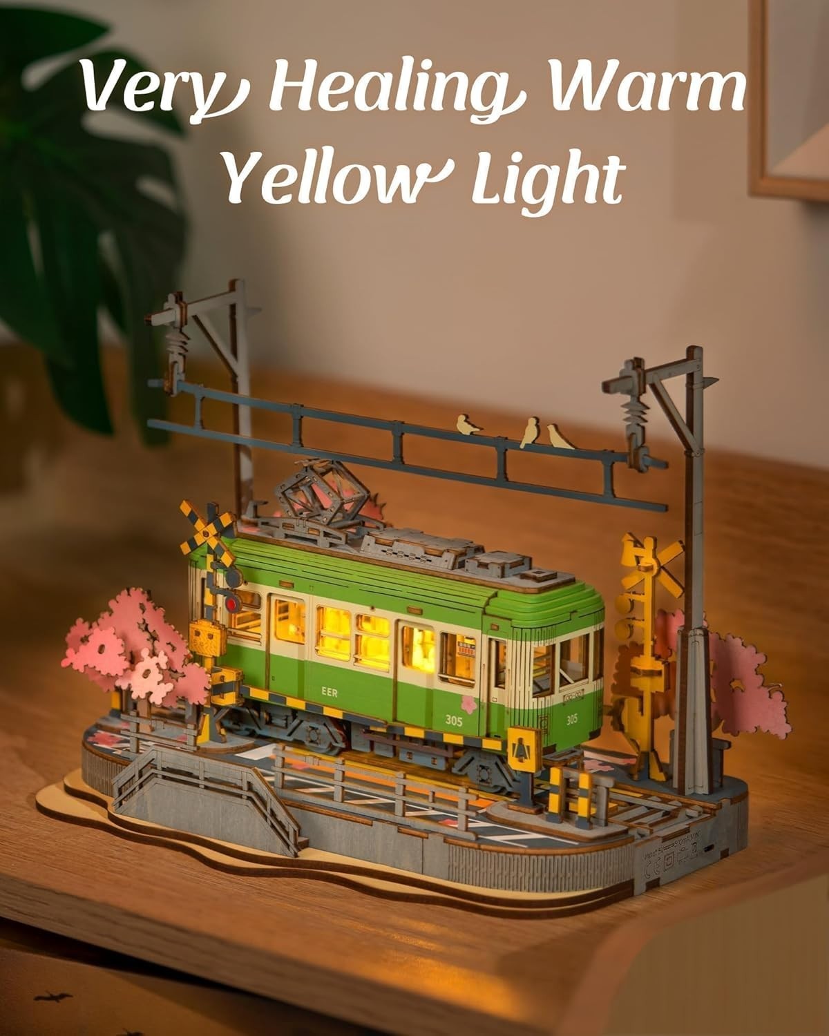 Sakura Tram 3D Wooden Puzzle LED Japanese Scene DIY Model Kit Gift