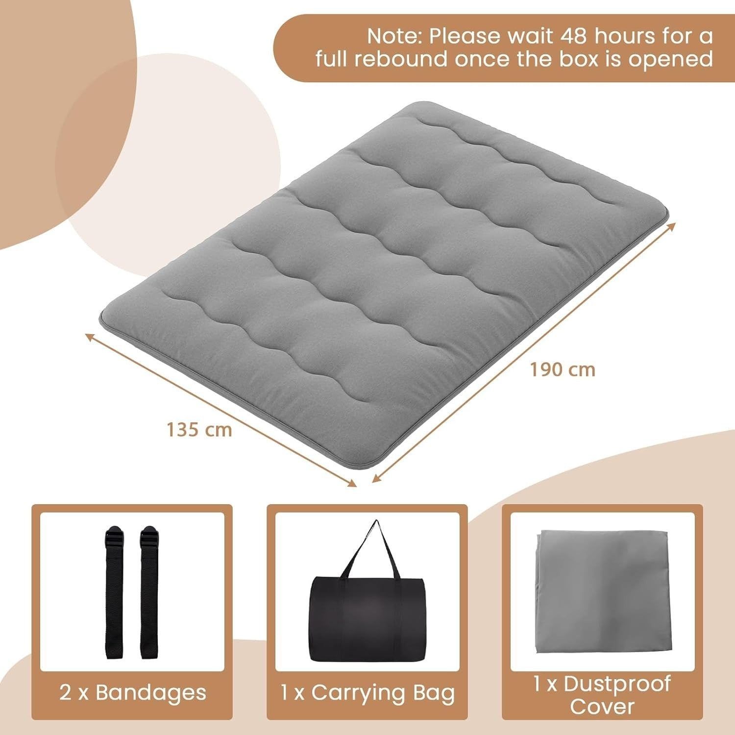 10cm Thick Japanese Foldable Tatami Futon Mattress Double Grey Sleeping Pad