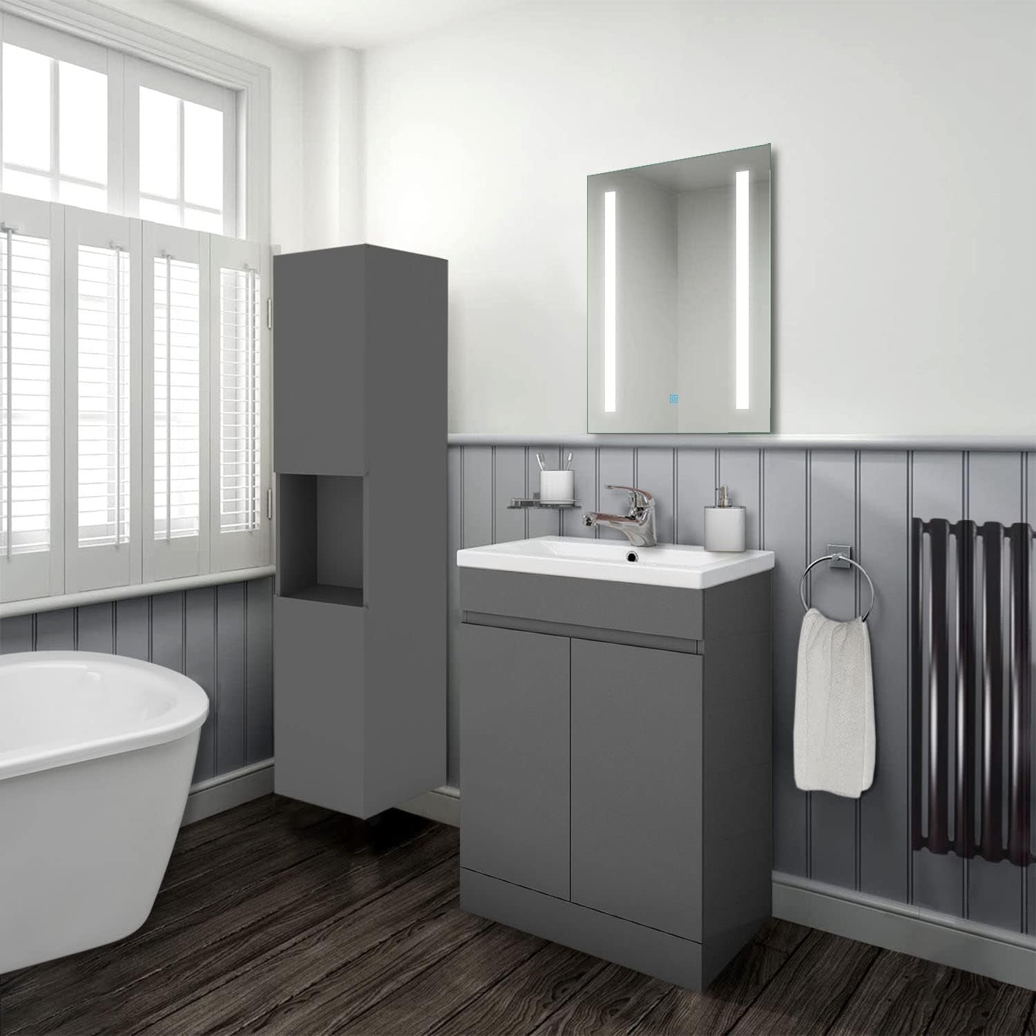 500mm Matt Grey Floor Standing Vanity Unit with Basin 2 Door Sink Cabinet