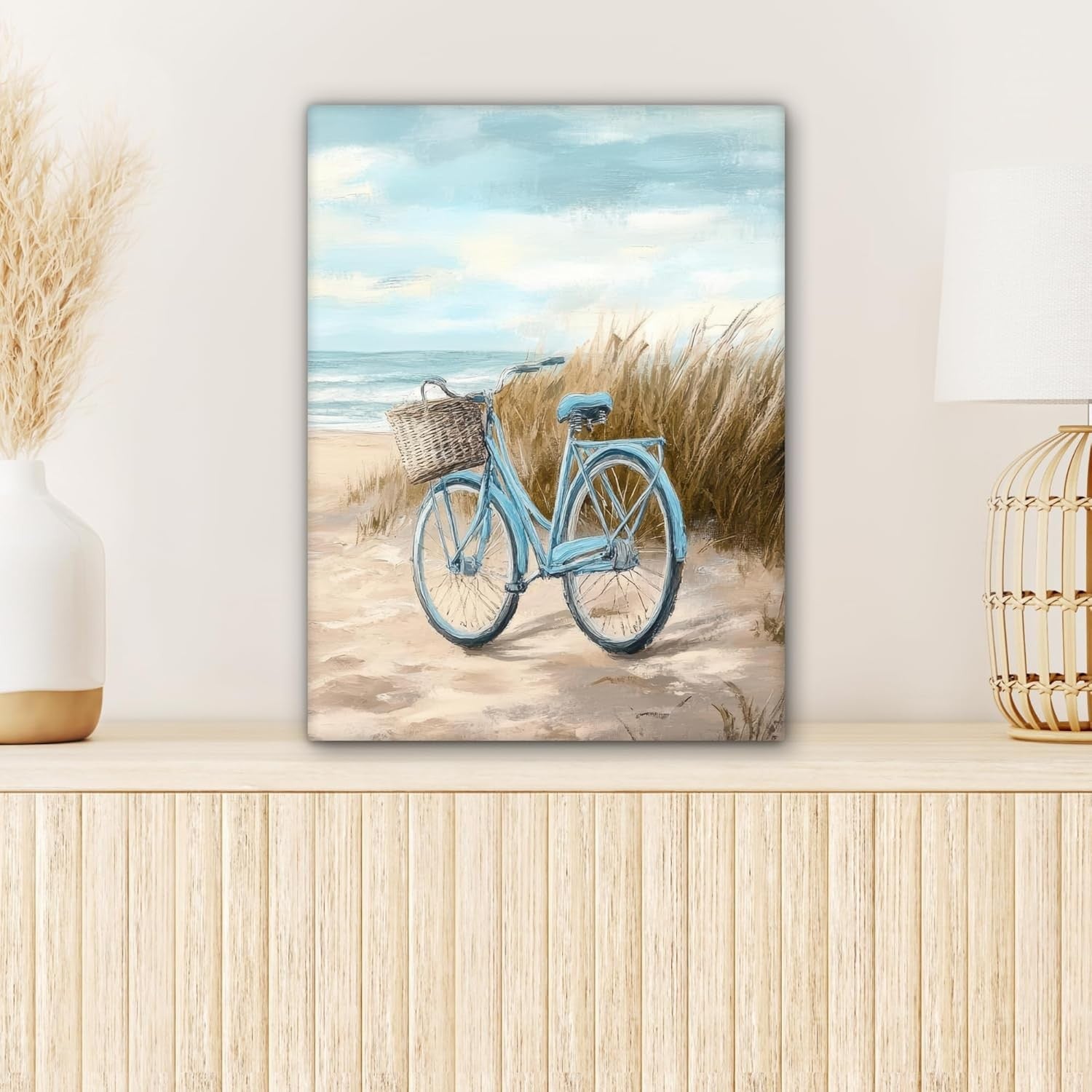 Beach Canvas Wall Art 30x40cm Framed Sea Bike Vintage Print