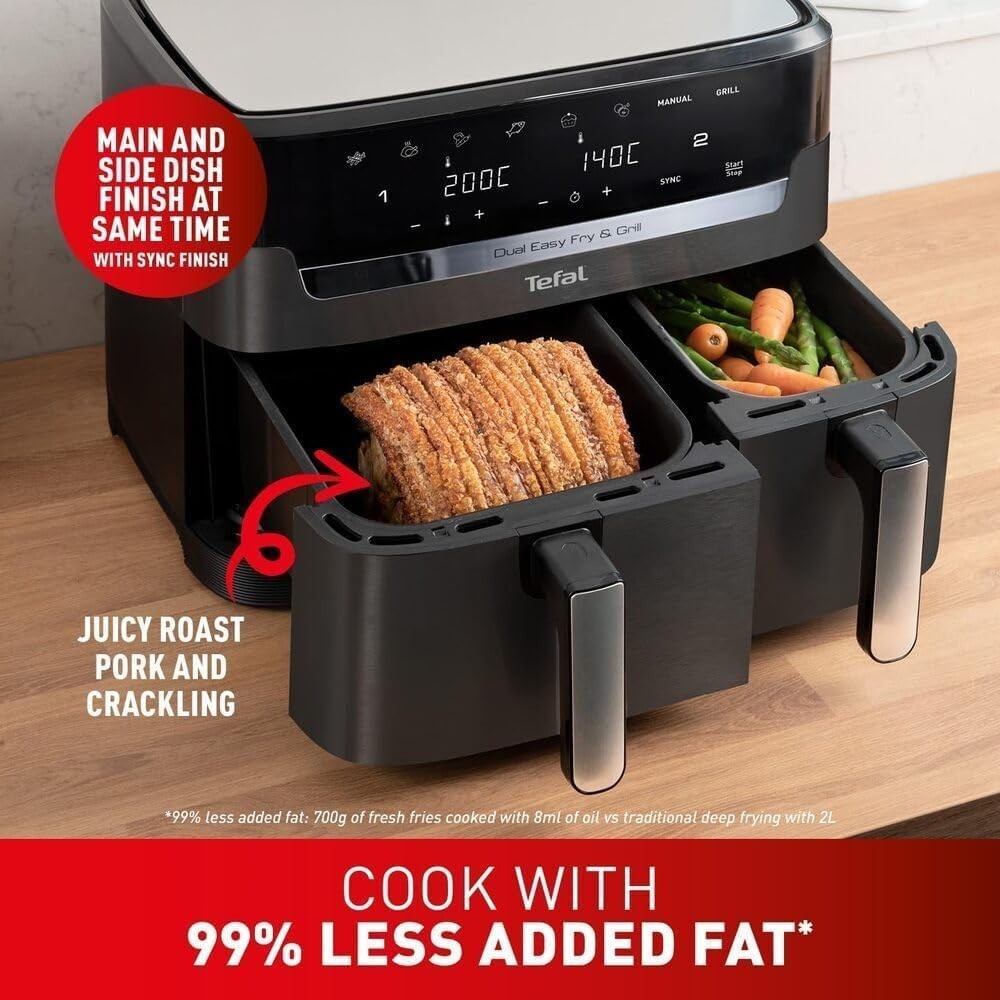 Dual Zone Digital Air Fryer 2 Drawer 8.3L 8-in-1 Extra Crisp Dishwasher Safe