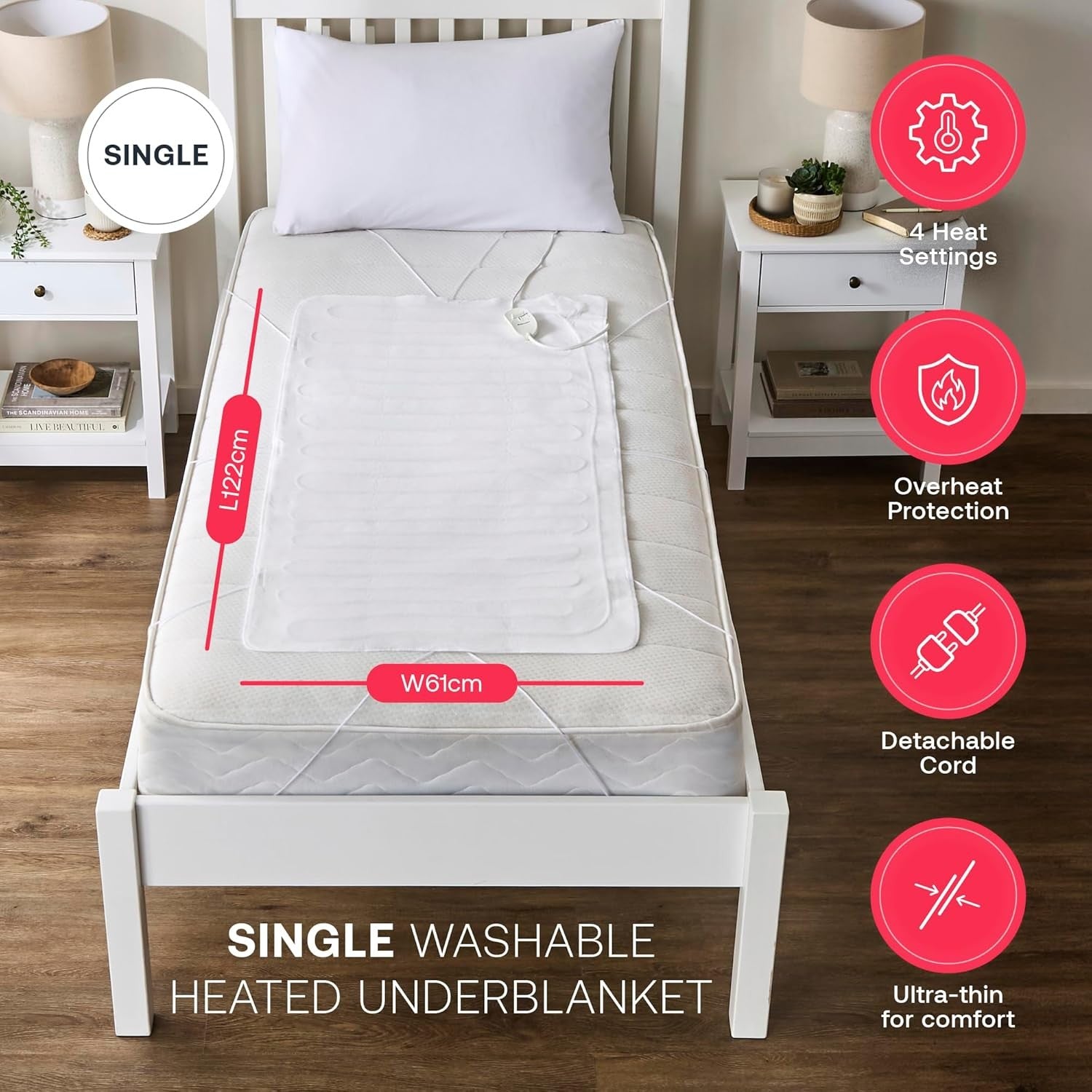 Single Electric Heated Under Blanket Extra Foot Warmth Machine Washable
