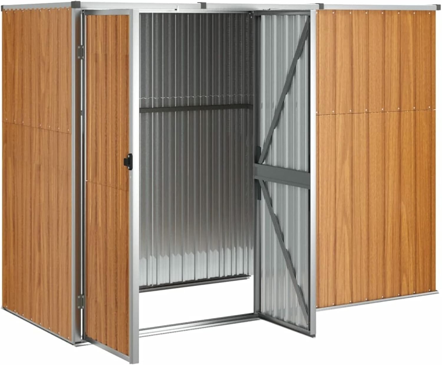 Outdoor Metal Garden Shed with Sloped Roof & Handle Brown 225x89x161cm Storage