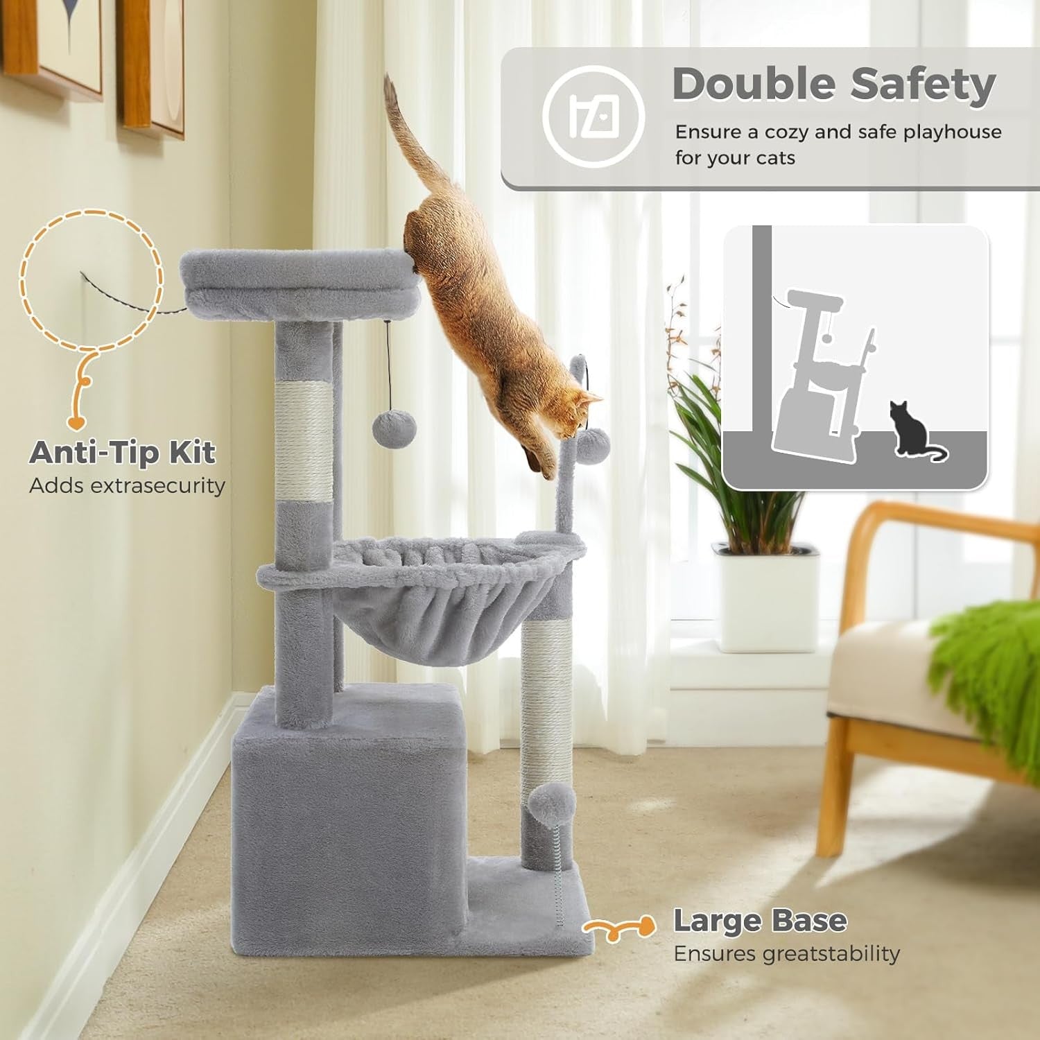 Cat Tree Tower Condo with Hammock Scratching Post Indoor Play 79cm