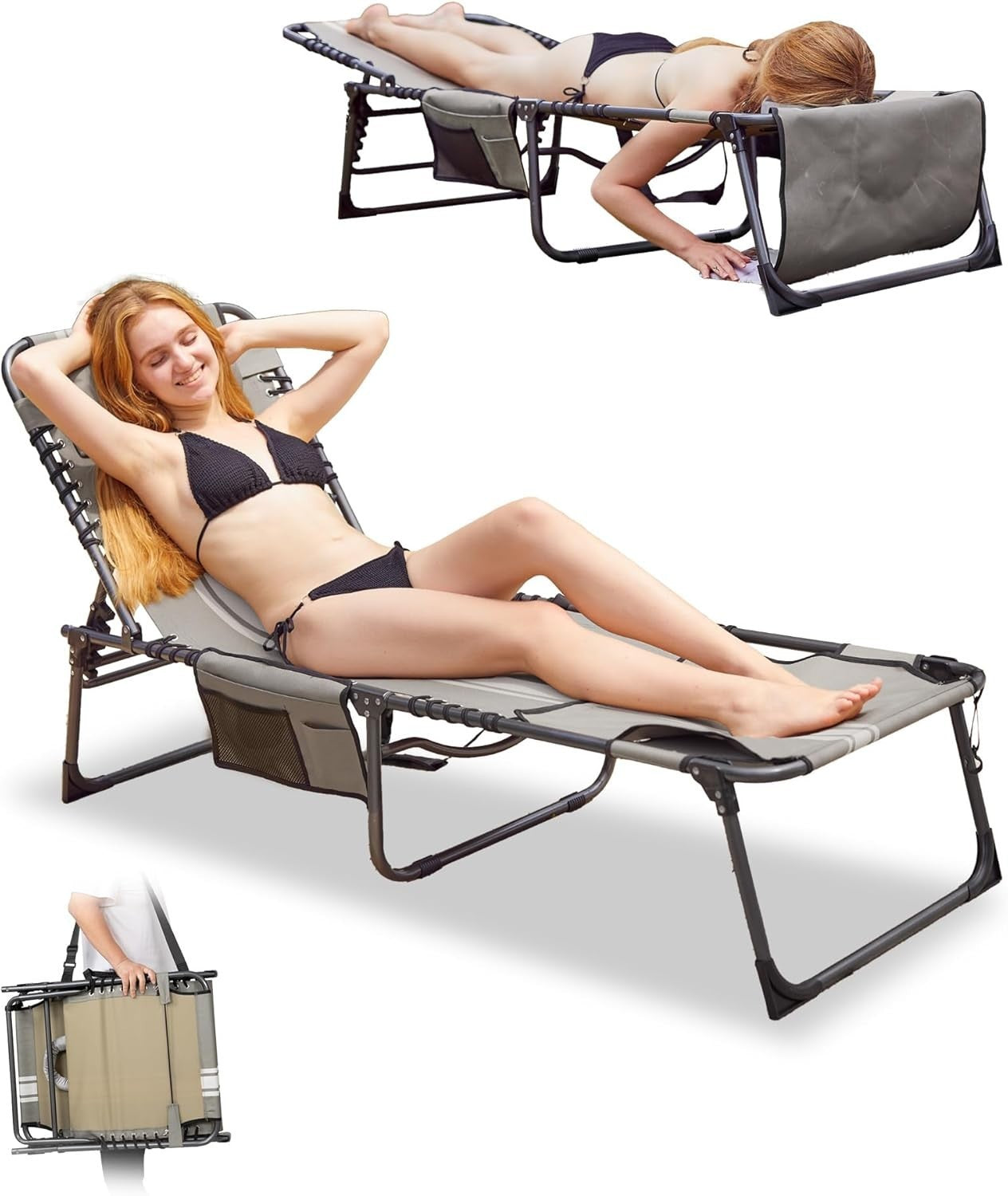 Reclining Folding Sun Lounger w/ Face Hole Garden Bed Chair Beach Patio Spa