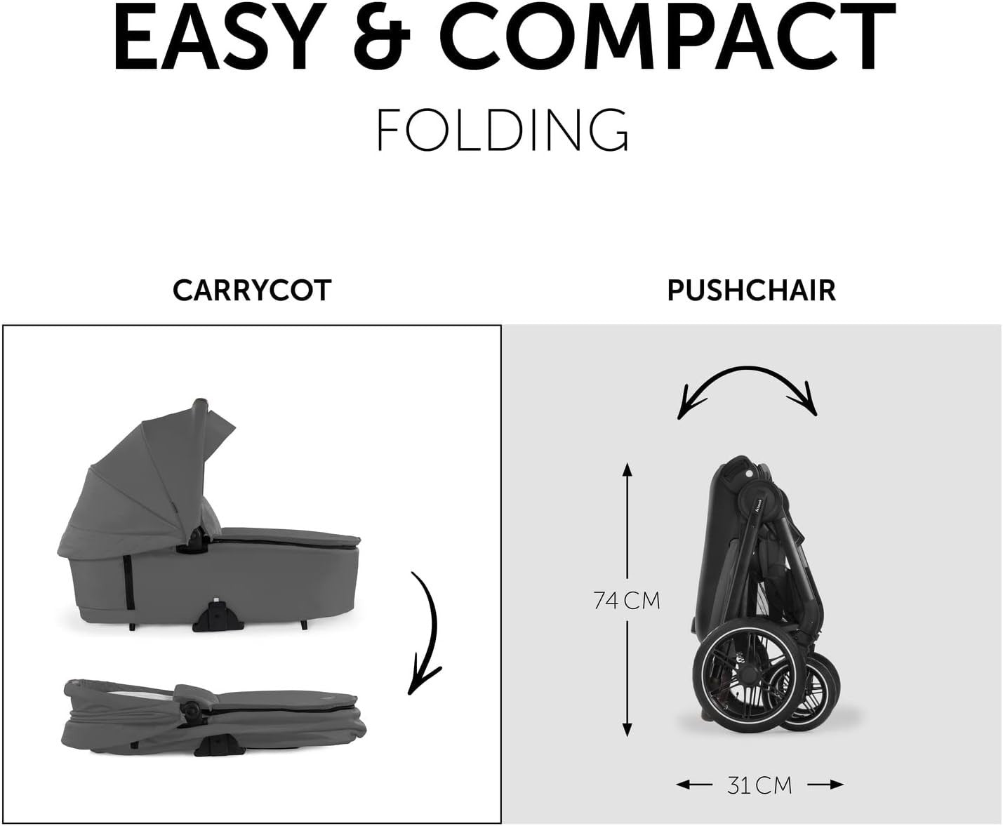 Walk N Care 2-in-1 Pram & Pushchair Dark Grey Lightweight Foldable Stroller