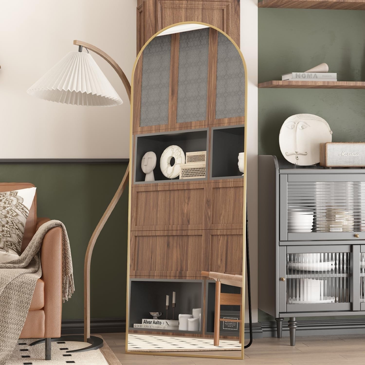 Gold Arched Full Length Mirror 162x53cm Wall Leaning Slim Dressing Room
