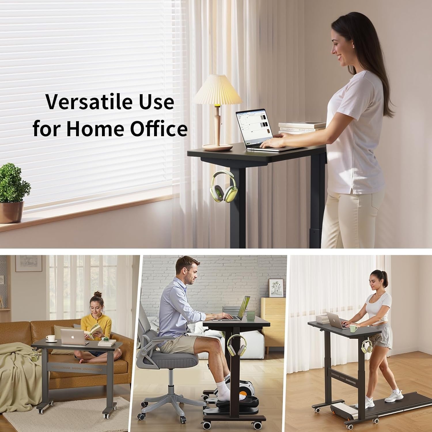 Black Mobile Standing Desk Walking Pad Compatible Adjustable Pneumatic Desk