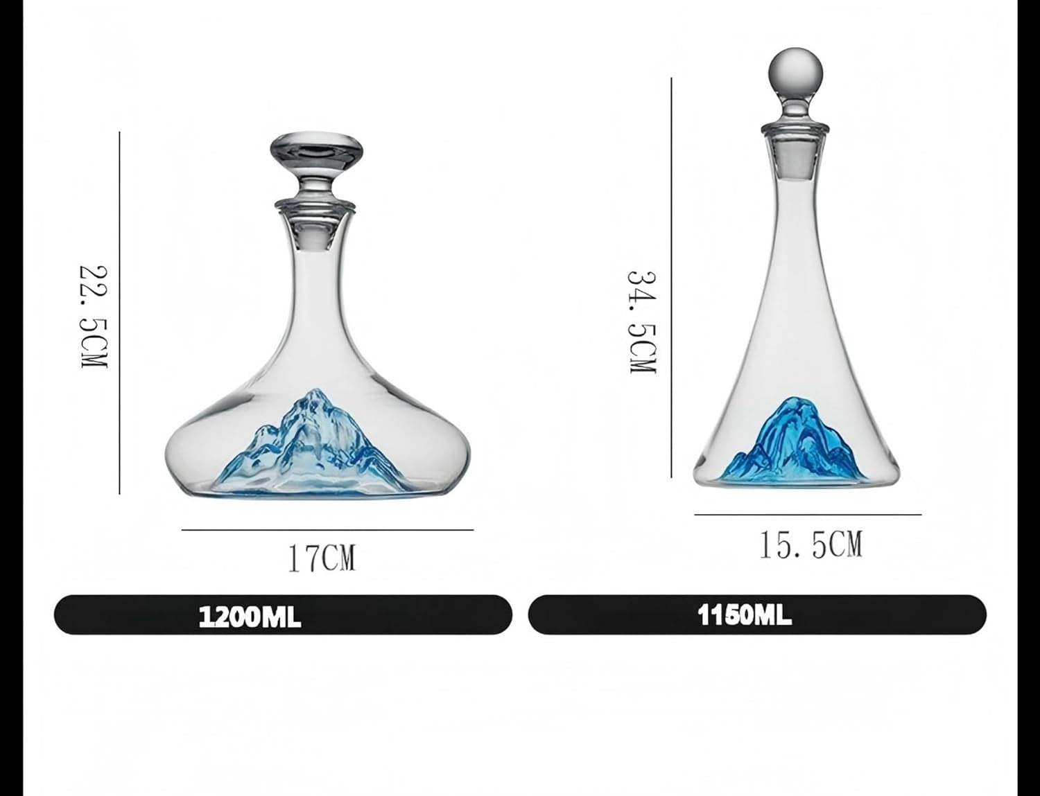 Crystal Wine Decanter 1.15L Blue Iceberg Waterfall Design Luxury Aerator