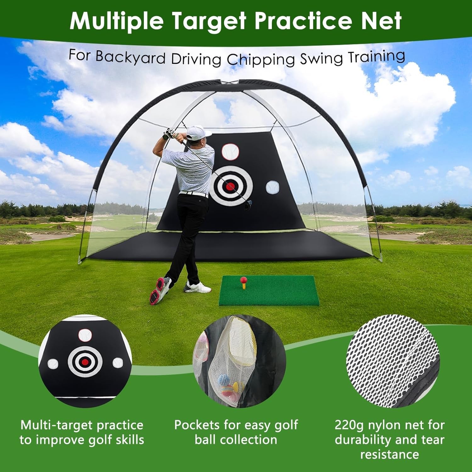 Golf Practice Net 10x7ft Garden Driving Chipping Hitting Cage