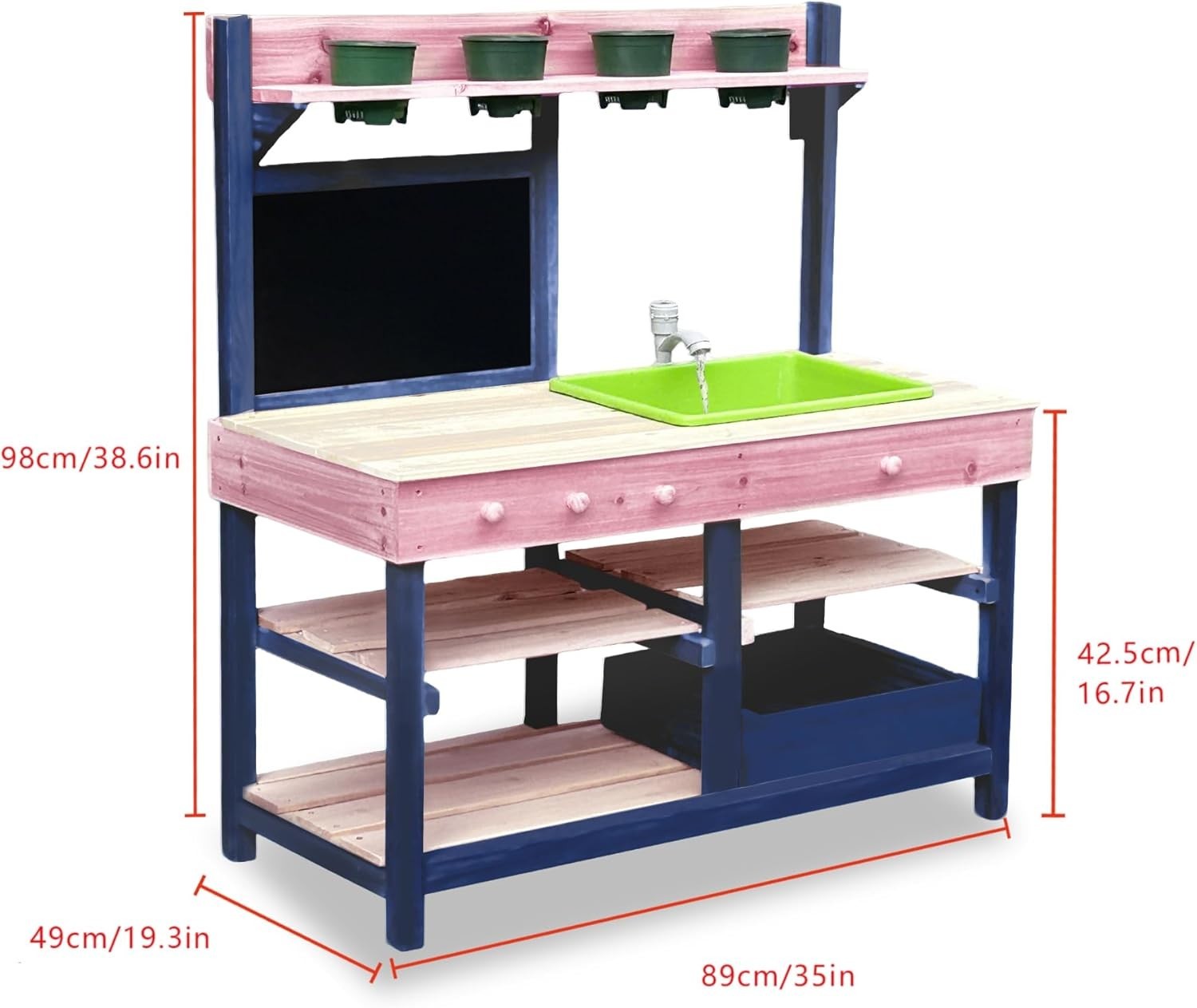 Outdoor Mud Kitchen for Kids Wooden Playset w/ Sink BBQ Pink
