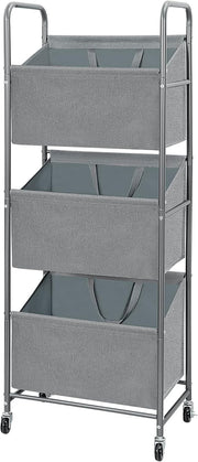 3-Tier Rolling Laundry Sorter with Removable Bags, 120L Vertical Hamper Grey