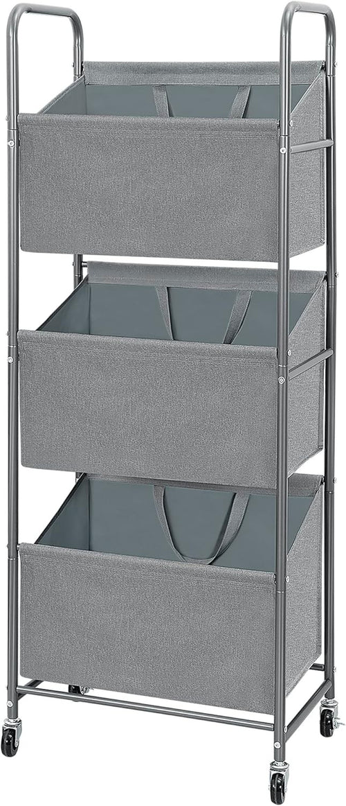3-Tier Rolling Laundry Sorter with Removable Bags, 120L Vertical Hamper Grey