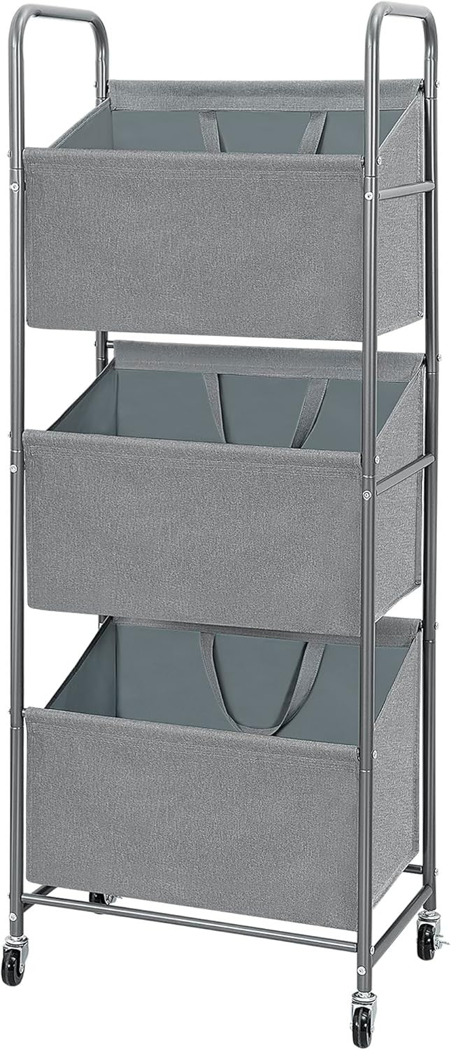 3-Tier Rolling Laundry Sorter with Removable Bags, 120L Vertical Hamper Grey
