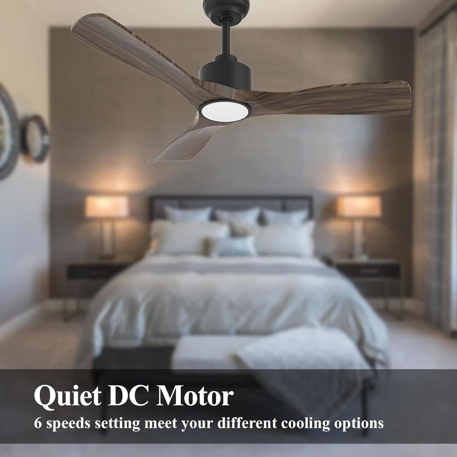 OFANTOP 132CM Smart Ceiling Fan with Light, 3-Blade, 6-Speed, Dark Brown