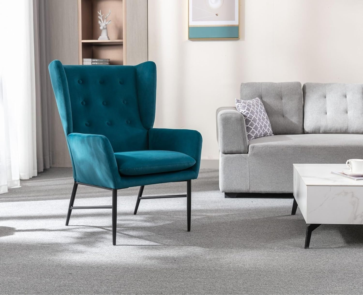Velvet Accent Armchair Tufted Back Lounge Chair Metal Legs Modern Seat