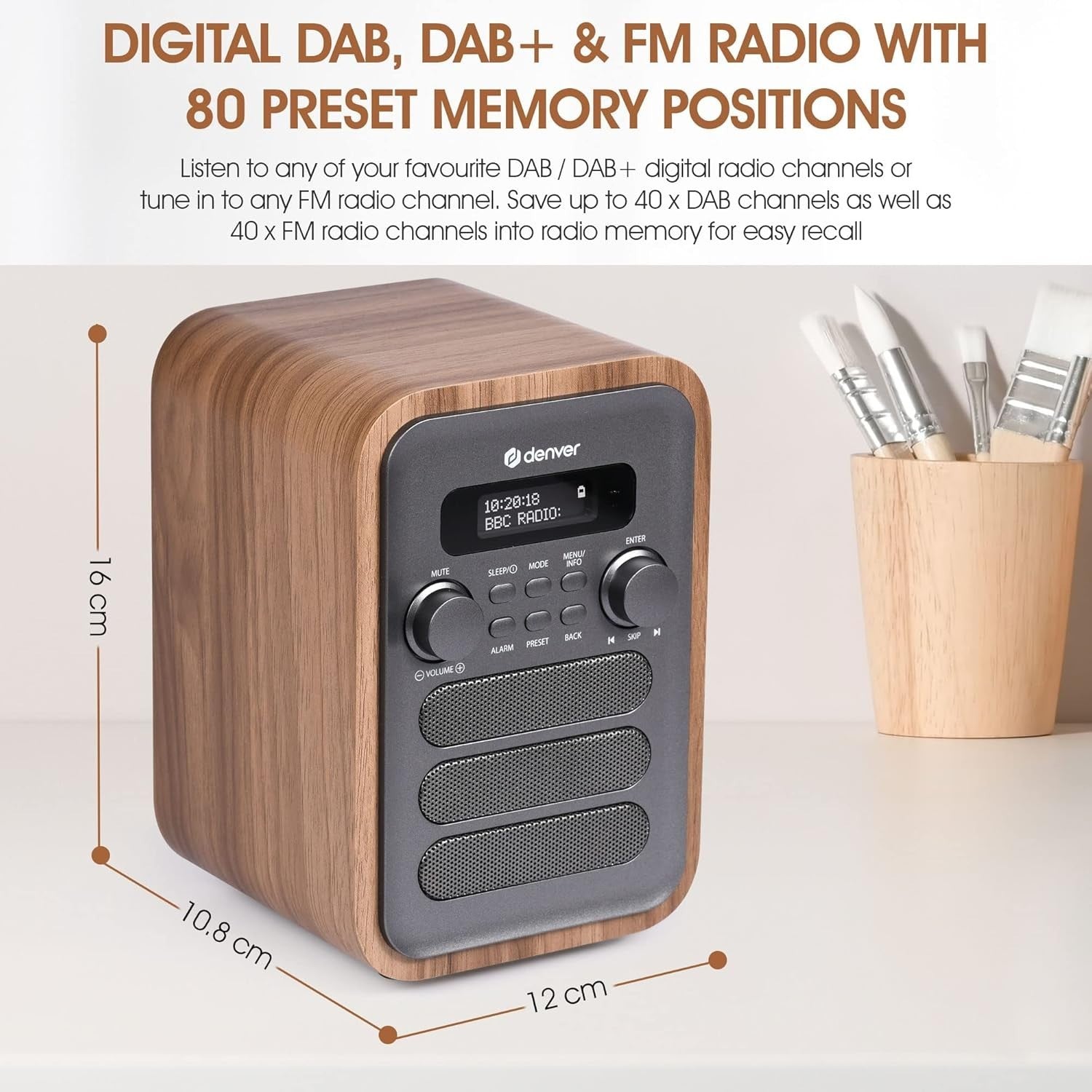 DAB Bluetooth Digital Radio Alarm Clock with Remote, Grey, 40 Presets