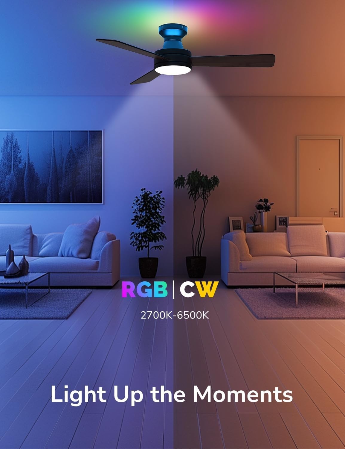 Orison 42"" Ceiling Fan with Lights, RGB Backlight, 6 Speeds, App & Remote