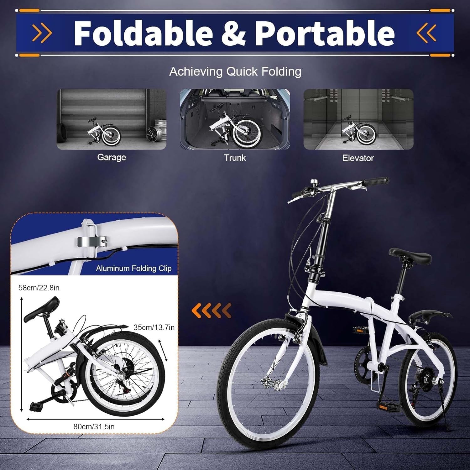 20" Folding Bike Lightweight Alloy 6-Speed Adjustable Height Commuter