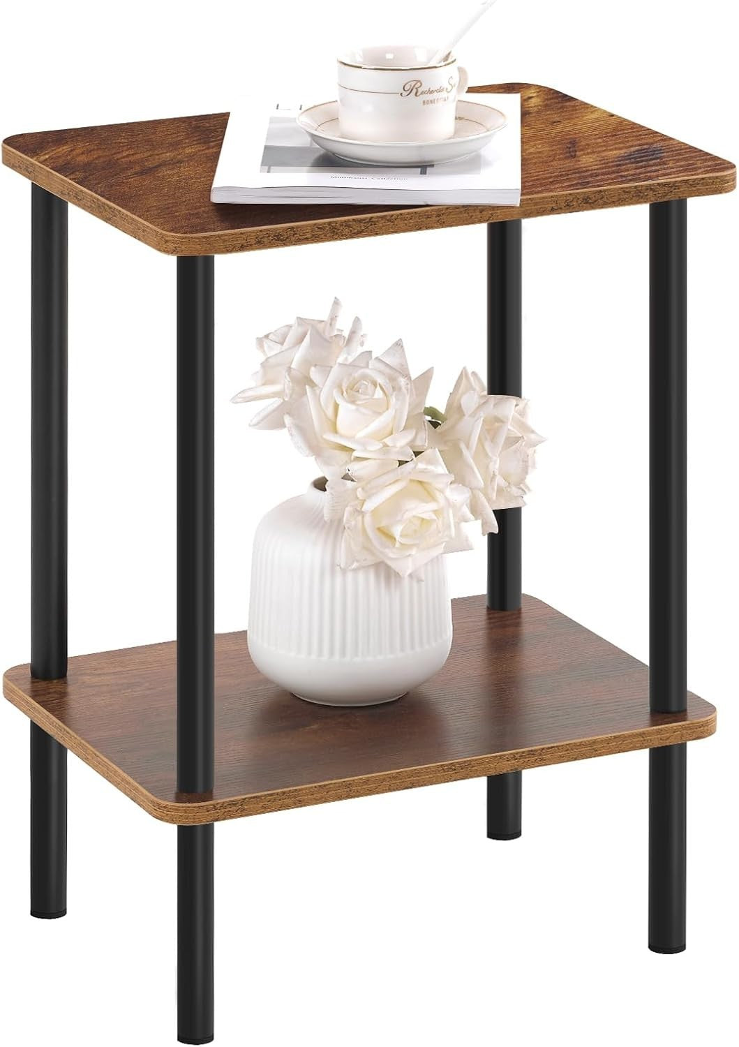 2 Tier Side Table with Shelf Small Bedside Table for Living Room & Bedroom