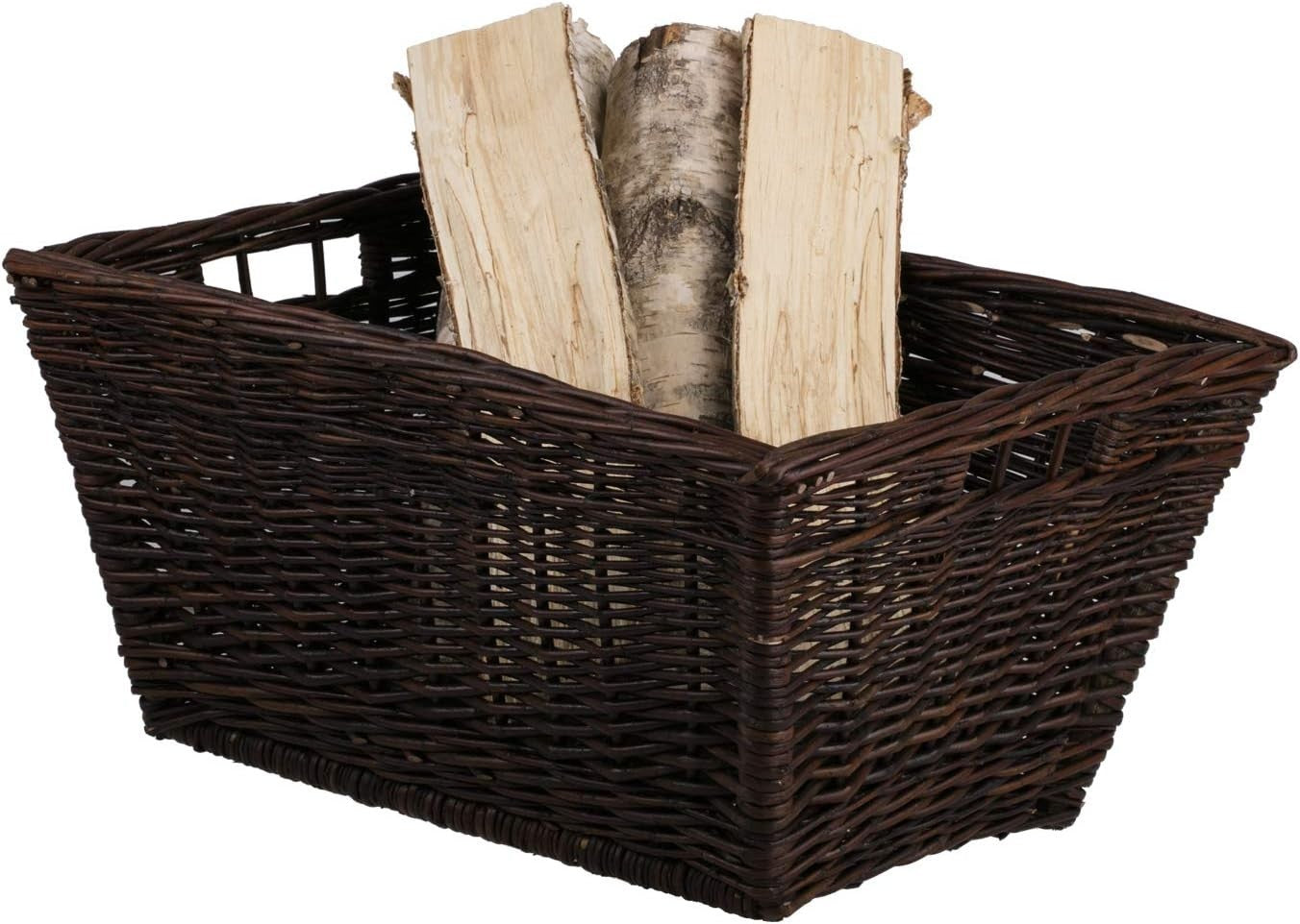 Large Dark Brown Wicker Log Basket with Handles – Durable Rustic Wood Storage