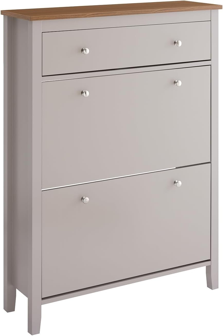 Slim Wooden Shoe Storage Cabinet with Drawer & Flip Drawers, 12-Pair Capacity