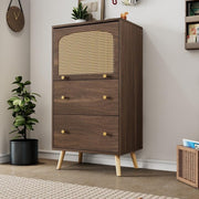 Rattan Drawer Cabinet Sideboard with Flip Door Storage Unit Bedroom 113cm