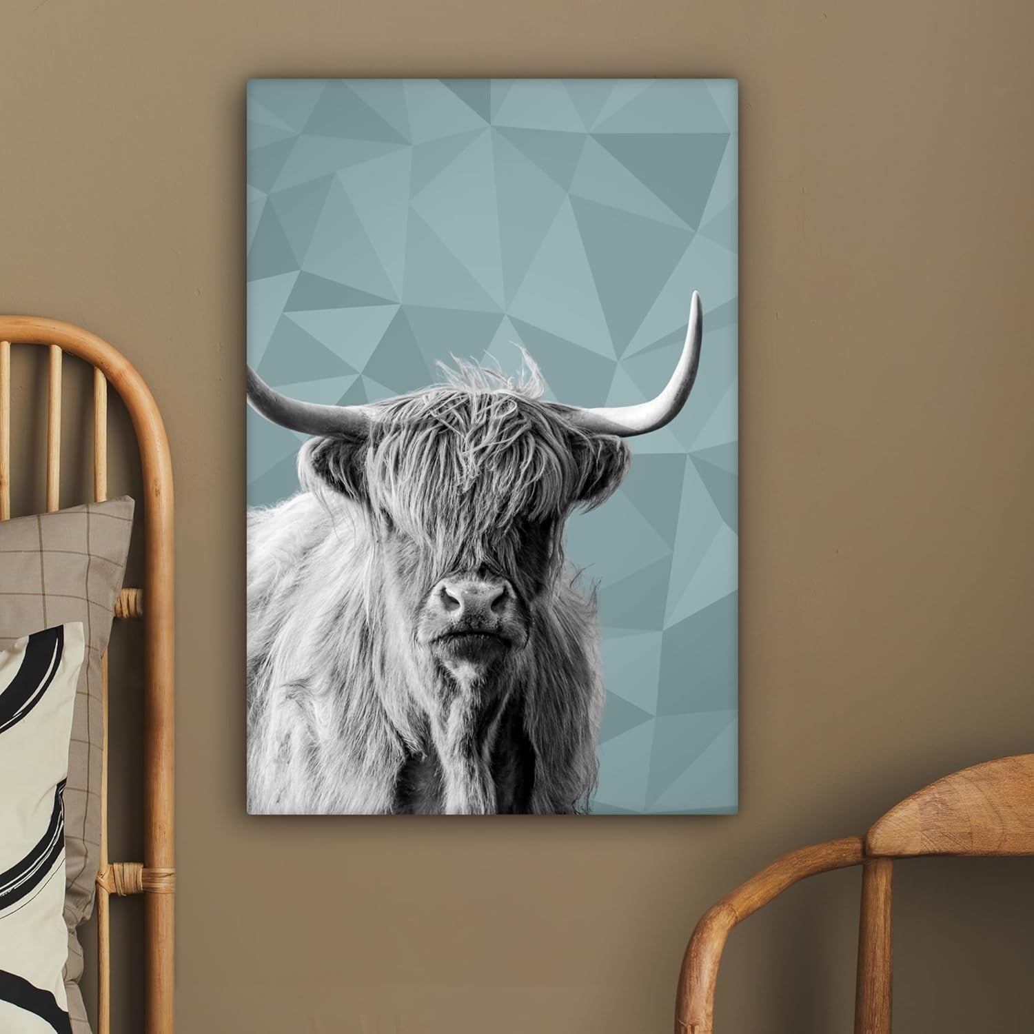 Highland Cow Canvas Wall Art 40x60cm Framed Black White