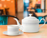 1.3L Fine China Teapot White Ceramic Tea Pot 4-6 Cups Silver Rim