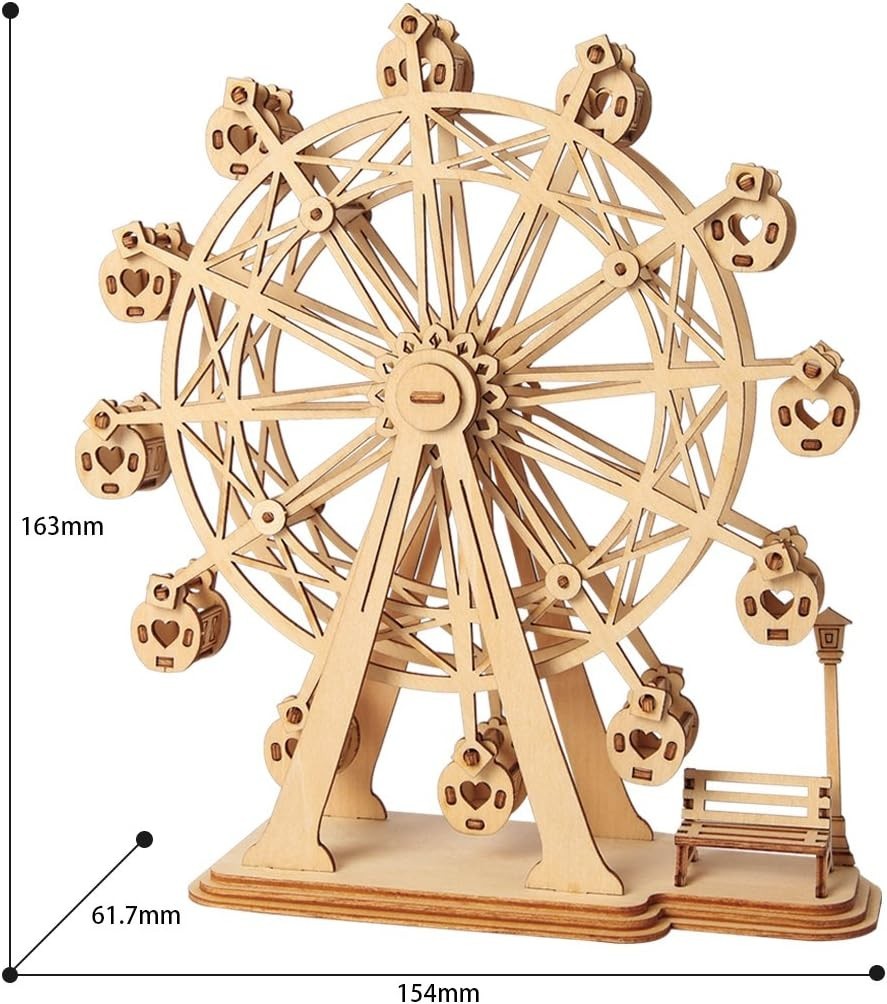 3D Wooden Ferris Wheel Puzzle Toy – DIY Mechanical Model Kit for Kids & Adults