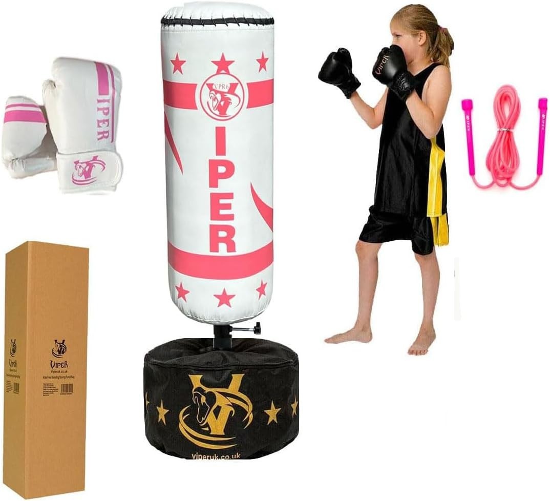 Kids Freestanding Boxing Punch Bag Adjustable Height Gloves Set