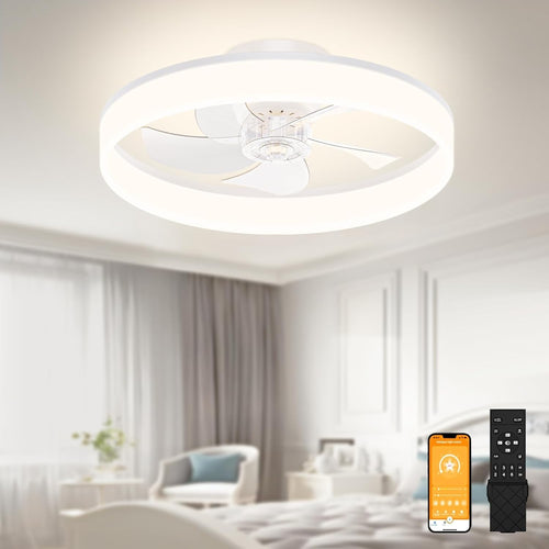 40CM LED Ceiling Fan with Lights, 6 Speeds, Remote & App Control, White
