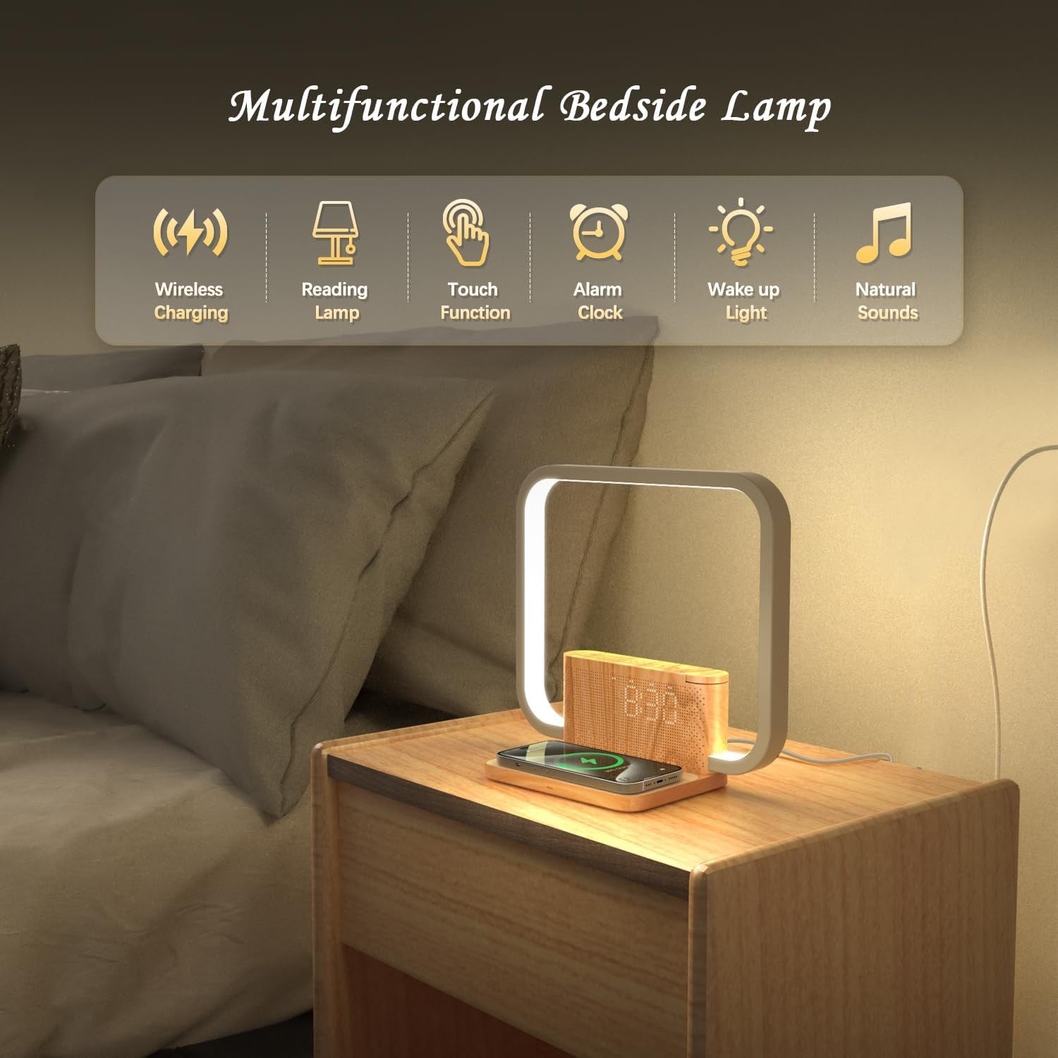 Sunrise Alarm Clock Wake Up Light Natural Sounds Snooze Bedroom Night Lamp