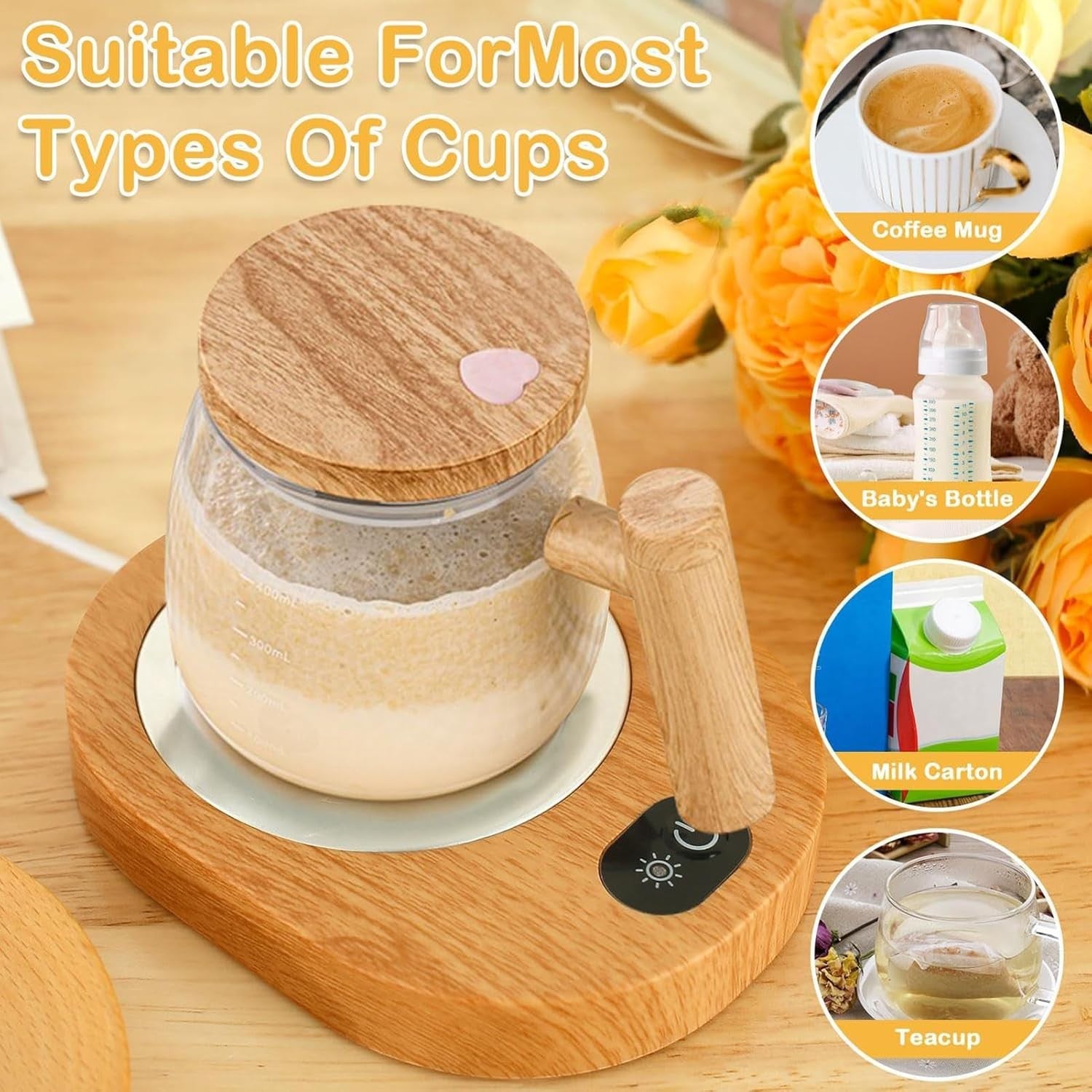 Wood Effect USB Coffee Mug Warmer 55-65°C Desk Heater Plate
