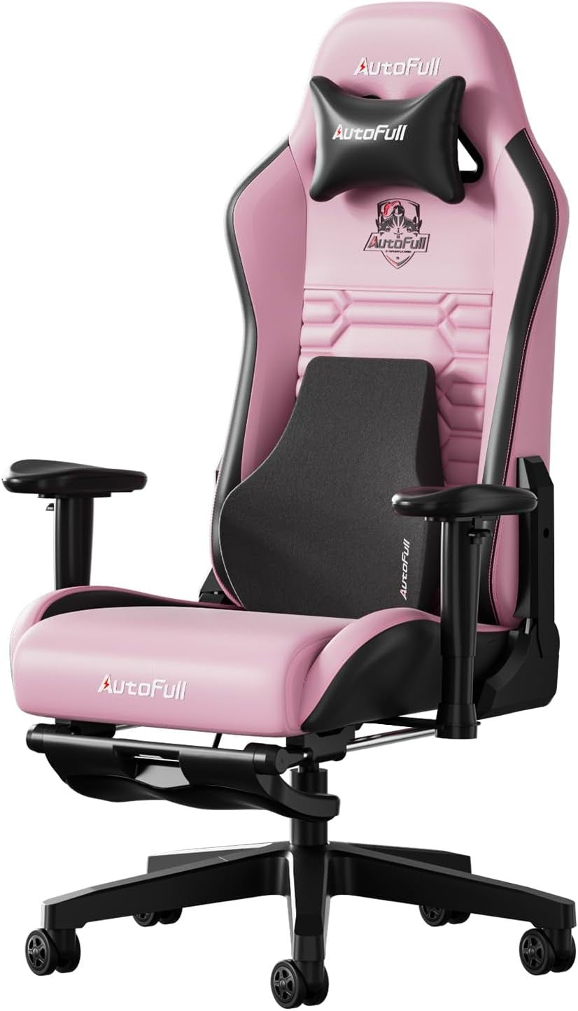 Ergonomic Gaming Chair PU Leather Recliner 3D Lumbar Footrest Pink