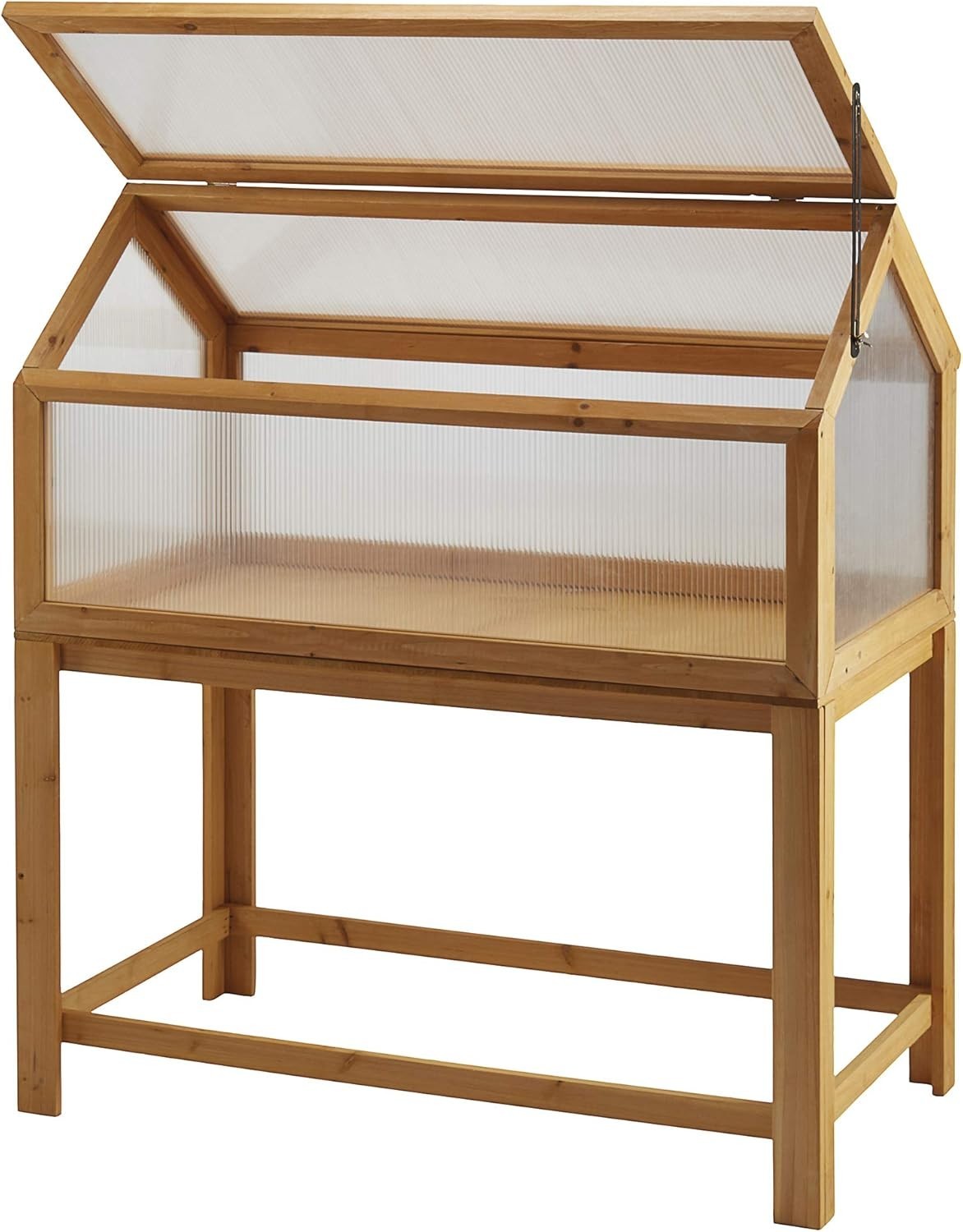 Raised Wooden Cold Frame Greenhouse with Hinged Lid 90x51x104cm Polycarbonate
