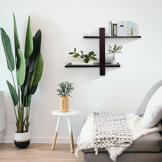 Floating Wall Shelves Set of 2 – Modern Oak Frame Display Shelf for Living Room