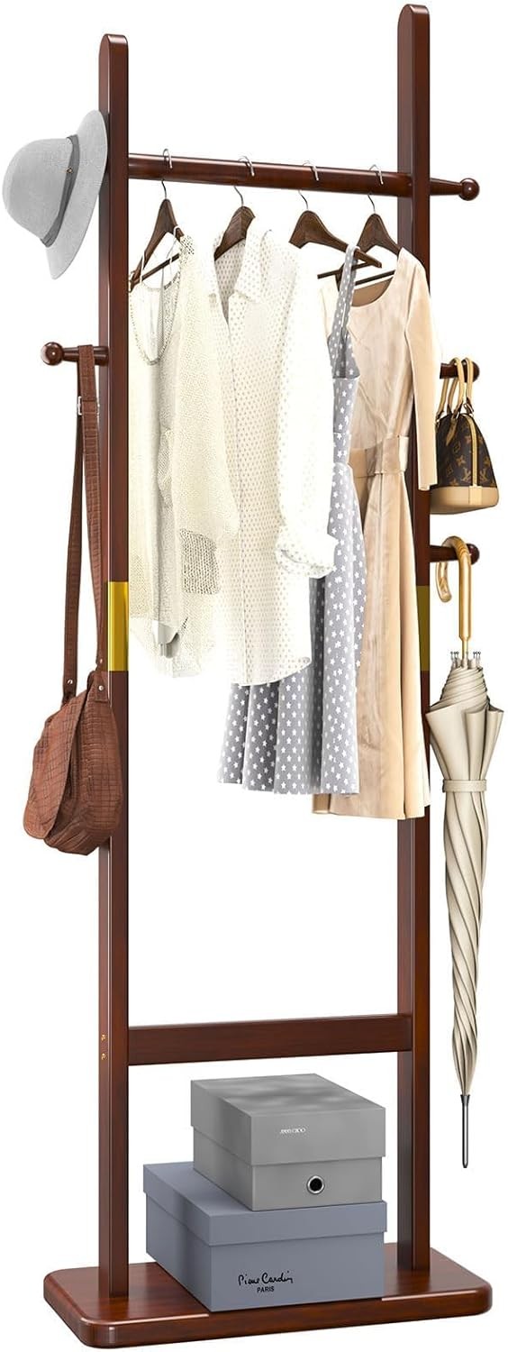 Modern Wooden Coat Rack Stand 180cm 5 Hooks Free Standing Clothes Organizer