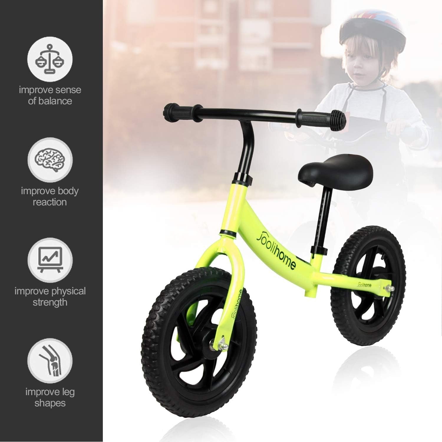 12" Kids Balance Bike Adjustable Seat No Pedal Training Bicycle Green