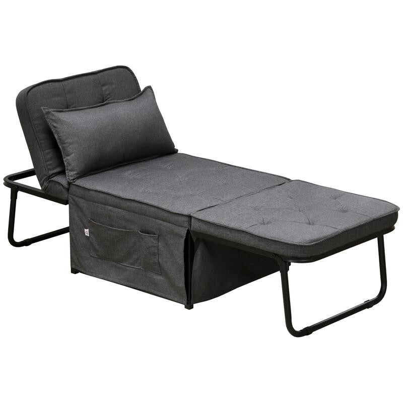 4 in 1 Folding Chair Bed Armchair Sleeper Ottoman Recliner w/ Pillow Grey