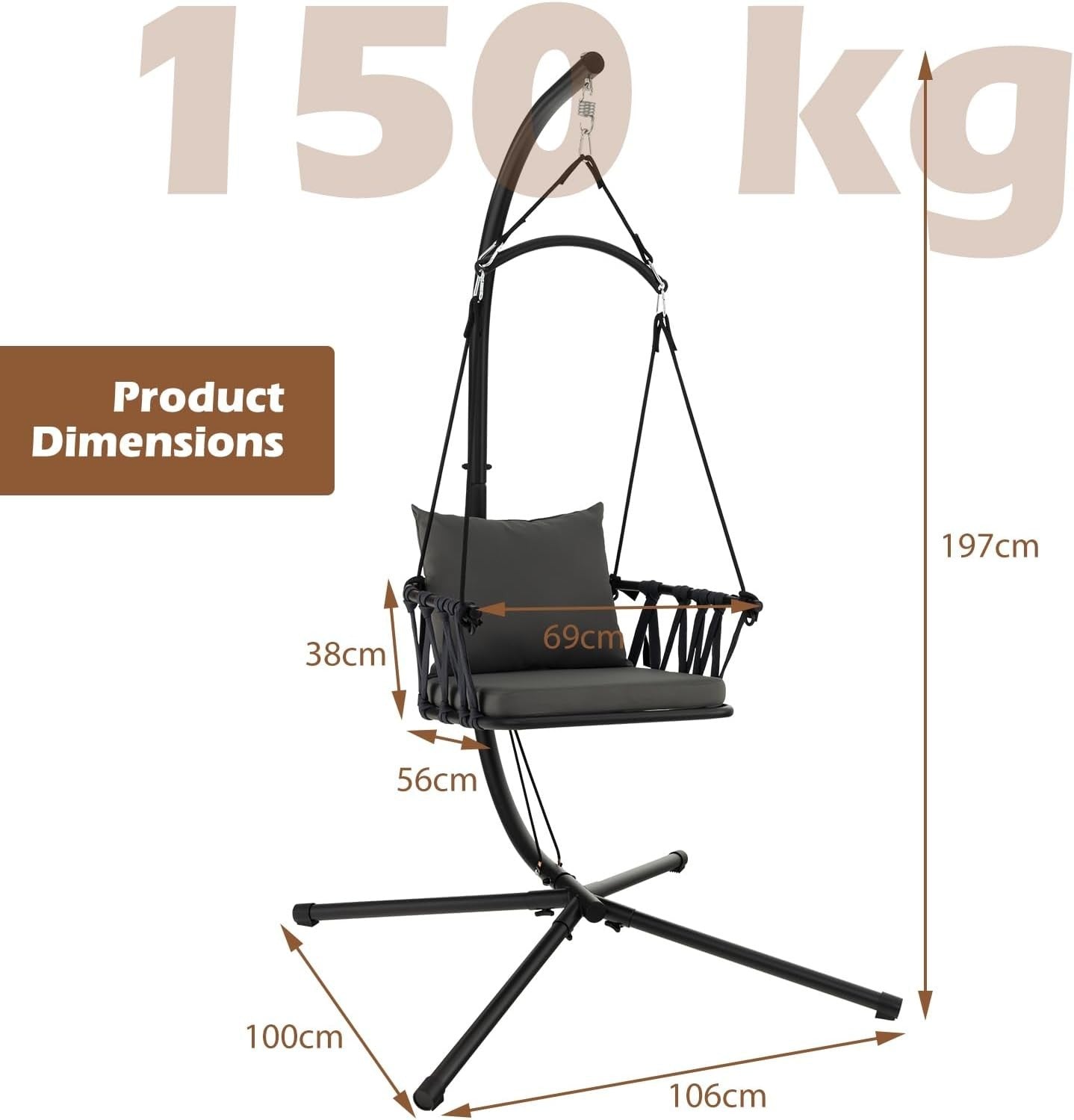 Egg Hammock Swing Chair with Stand & Cushion – Indoor Outdoor Patio Seat