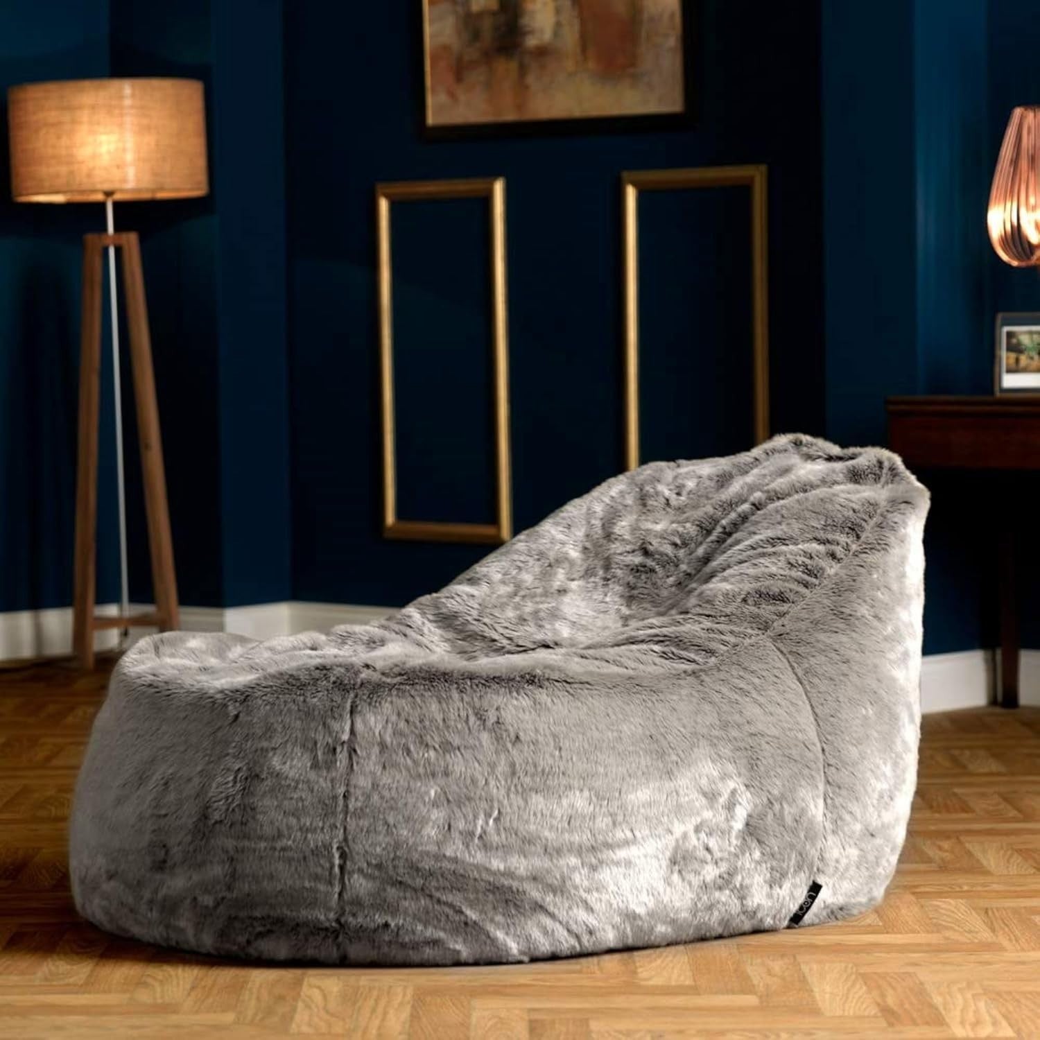 Luxury Faux Fur Bean Bag Chair Grey | Large Comfy Lounger Armchair Seat