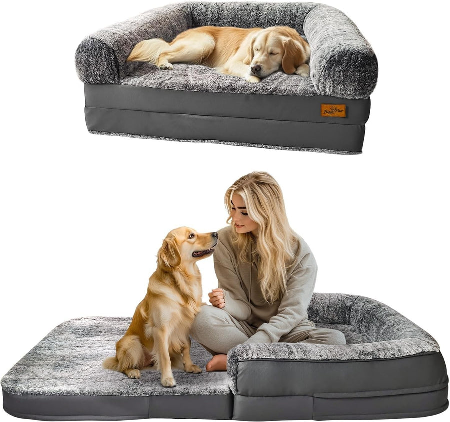 Human Size Dog Bed 180x95cm Orthopedic Memory Foam Grey