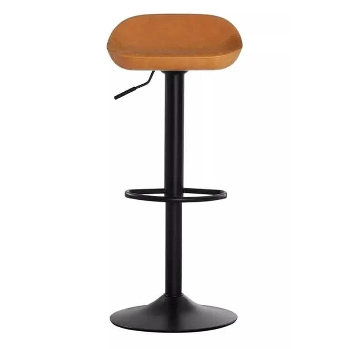 Set of 2 Brown Bar Stools Adjustable PU Leather Swivel Black Metal Base