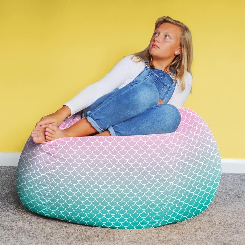Mermaid Bean Bag Chair – XL Washable Kids Lounge Seat for Bedroom