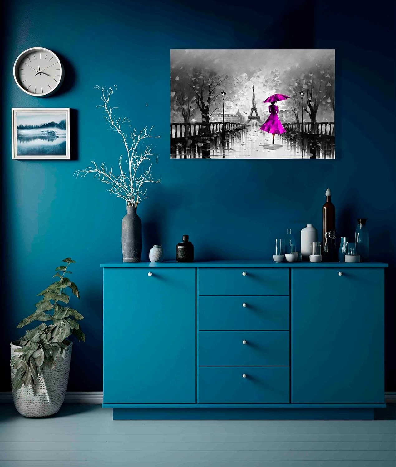 Black White Paris Rain Canvas Wall Art 76x50cm Modern Abstract Decor