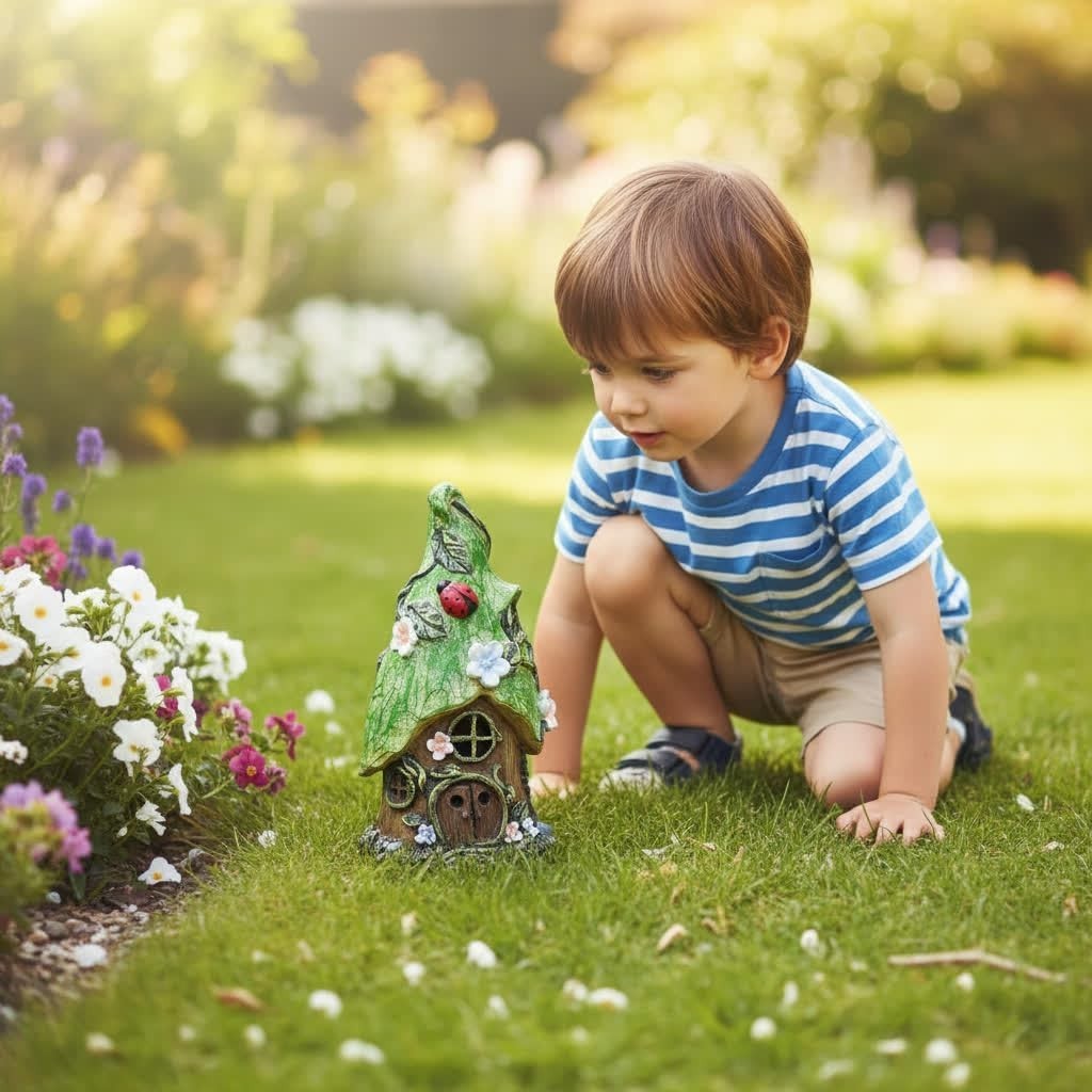 Solar Fairy House Garden Ornament 22cm | LED Light Resin Pixie Home Decor
