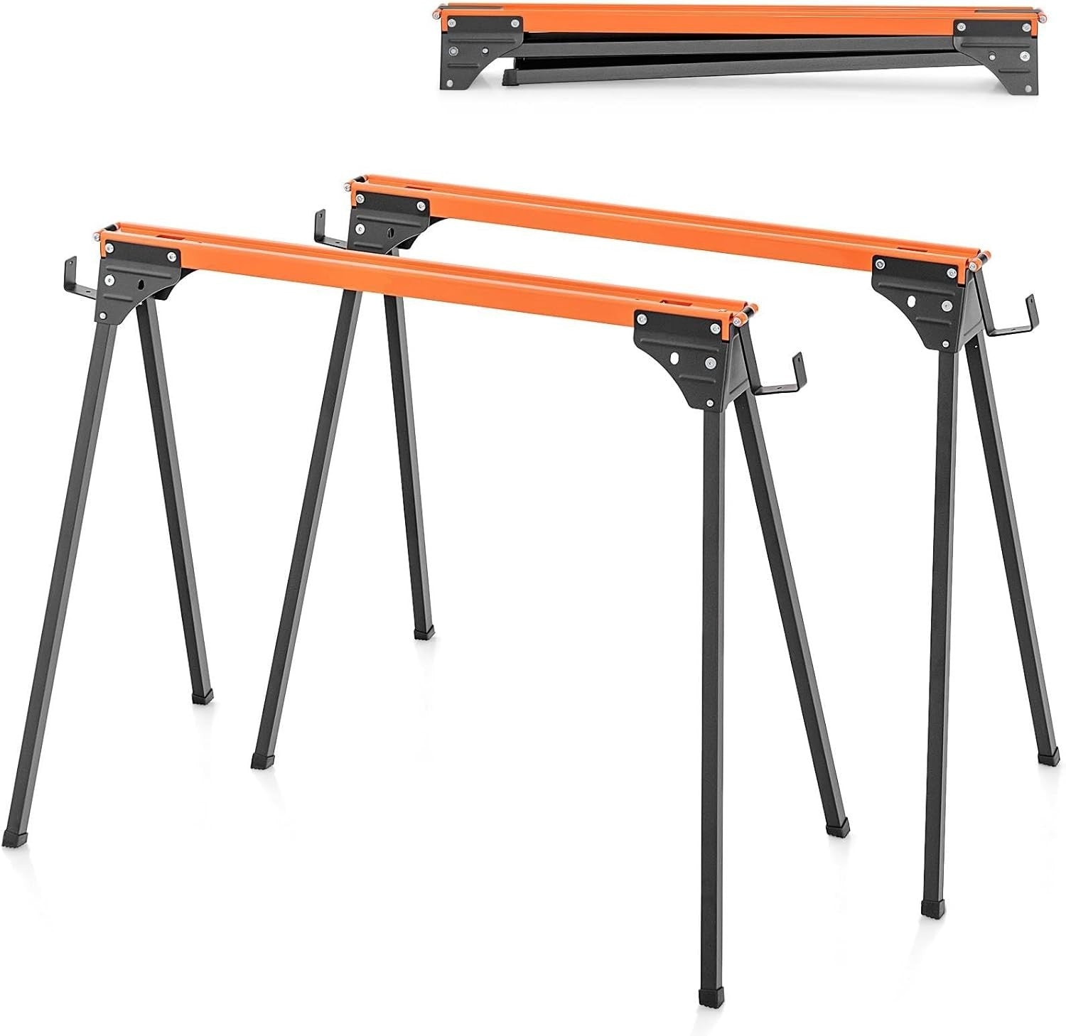 2x Folding Sawhorses 1000kg Heavy Duty Work Trestle with Support Arms