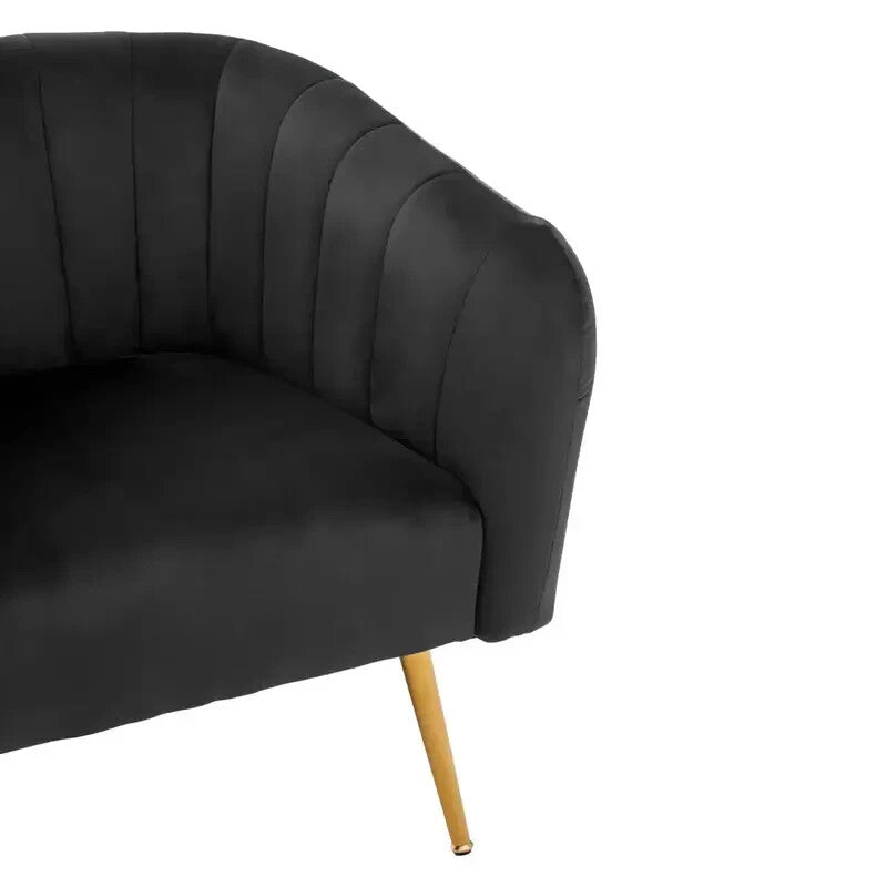 Black Velvet Accent Chair – Gold Legs, Tufted Armchair, Modern Elegance